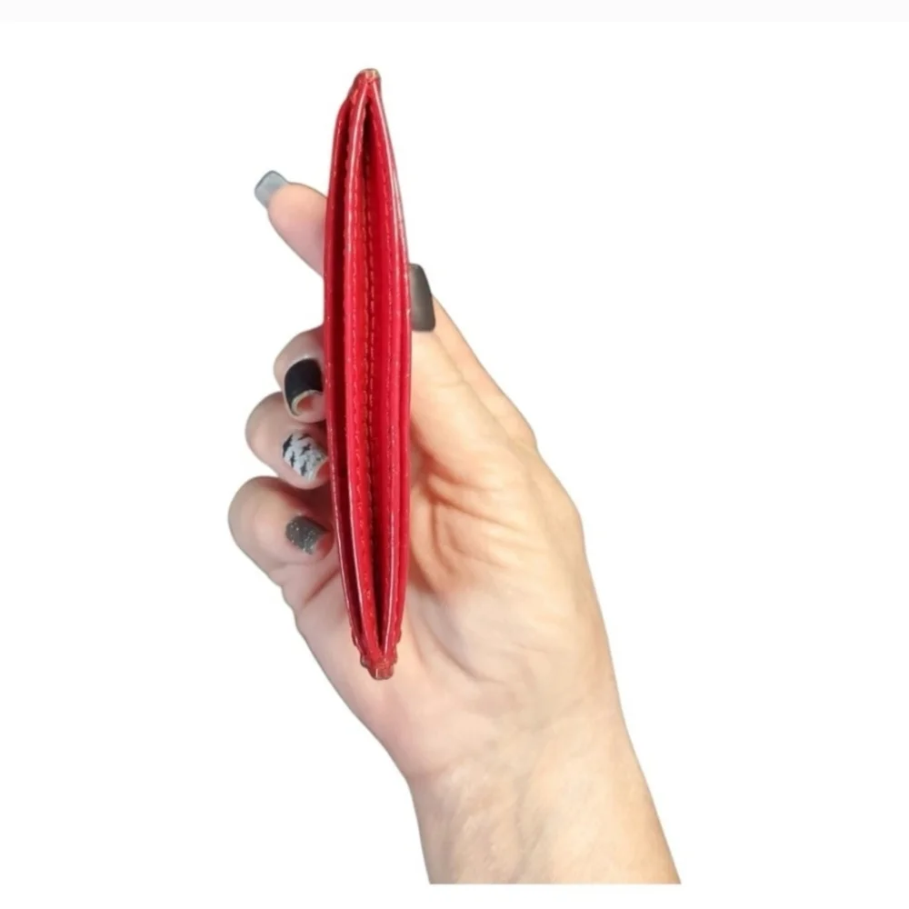 Coach Embossed Liquid Gloss Card Case Skinny Wallet Red Shiny F62544 EUC